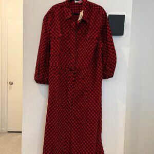 Buffalo Check Long Sleeve Utility Midi Shirt Dress - Woolrich Red/Black